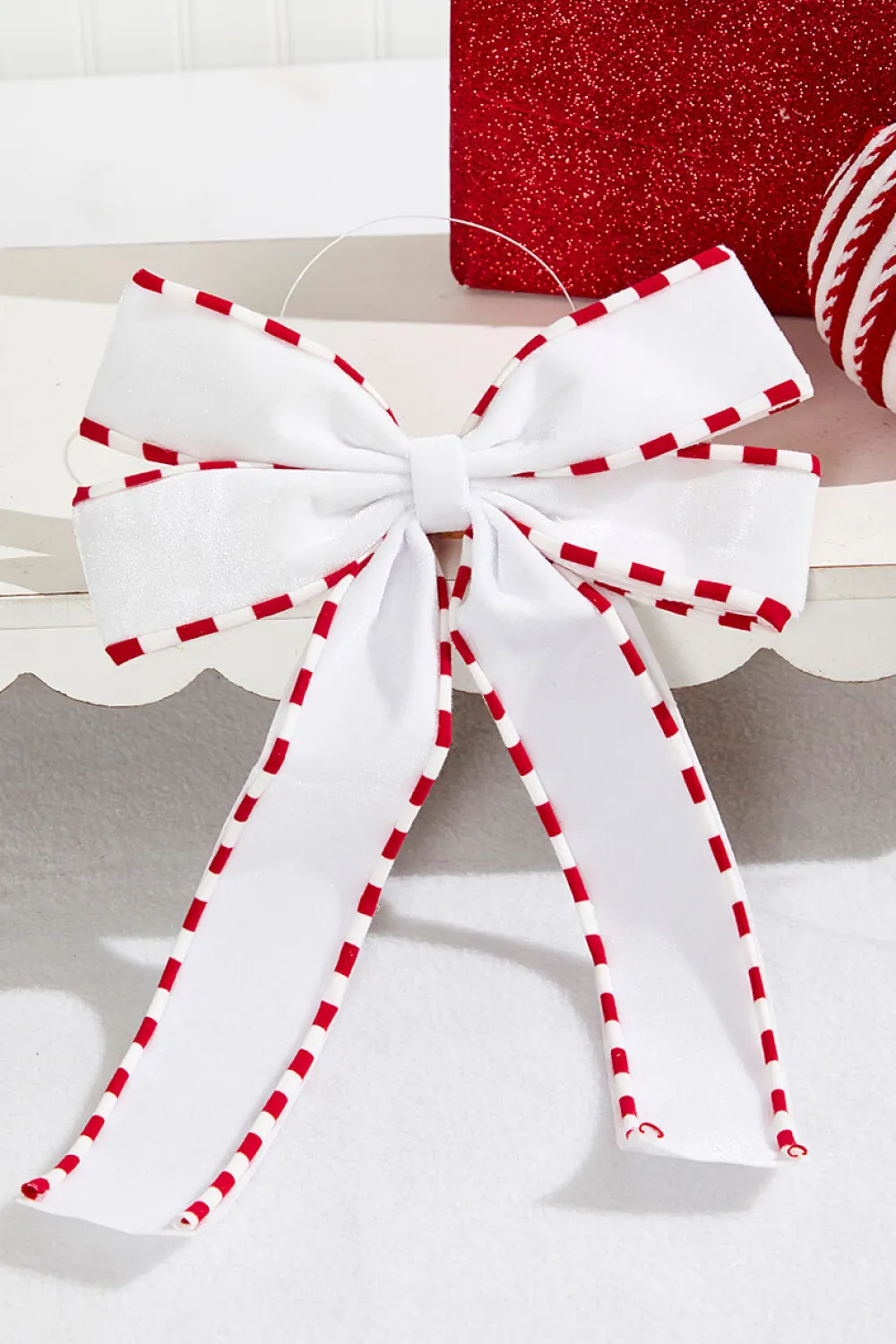 Decorator's Warehouse 13.5" x 9" White Bow Ornament > Christmas Decor|Storyville