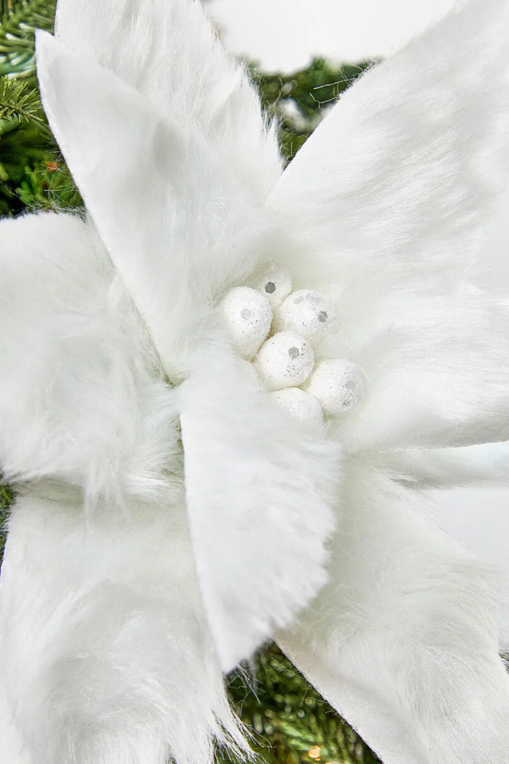 Decorator's Warehouse 22" x 12" White Fur Jewel Poinsettia Stem > White Christmas|Christmas Decor