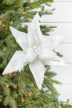 Decorator's Warehouse 22" x 12" White Fur Jewel Poinsettia Stem > White Christmas|Christmas Decor