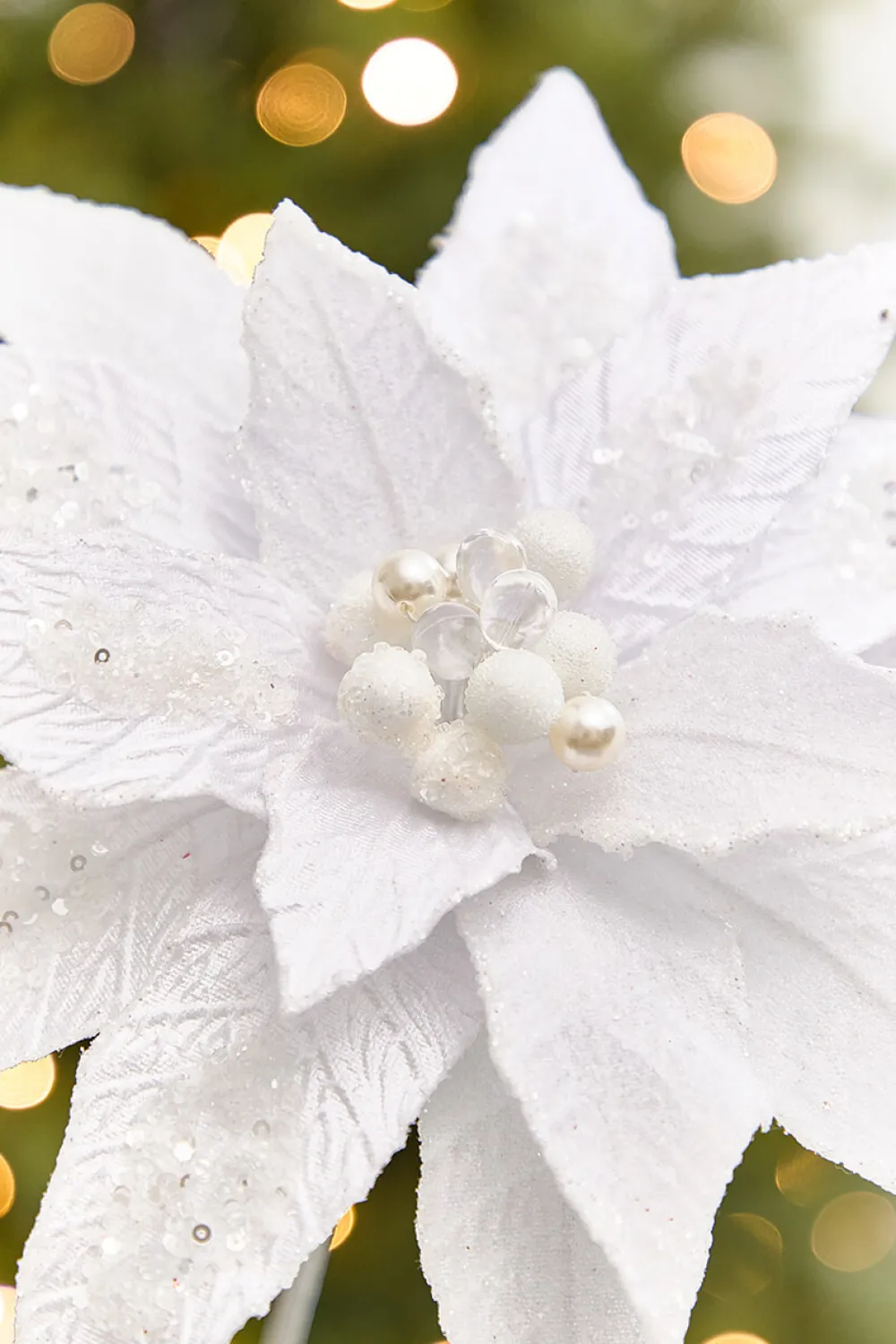 Decorator's Warehouse 18" x 12" White Jewel Poinsettia Stem > White Christmas|Christmas Decor