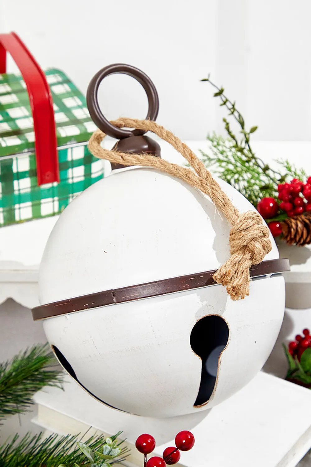 Decorator's Warehouse 12" x 8" White Metal Bell Ornament > Christmas Decor|Believe