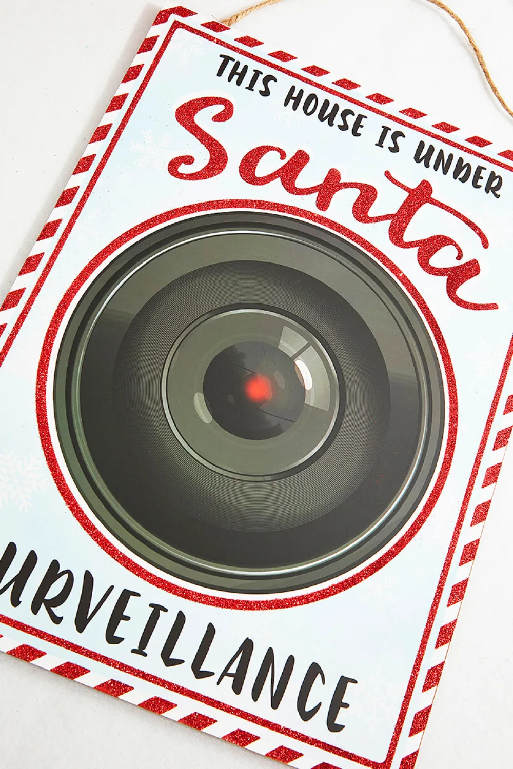 Decorator's Warehouse 16" x 12" White With Peppermint Trim Santa Surveillance Sign > North Pole Party|Christmas Decor