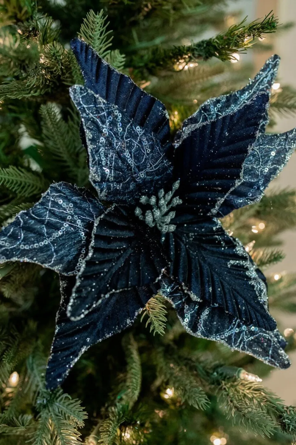 Decorator's Warehouse 24” x 13" Winters Night Navy Poinsettia Stem > Christmas Sale|Christmas Decor