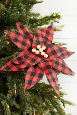 Decorator's Warehouse 22” x 13" Wood Bead Buffalo Check Poinsettia Stem > Farmhouse|Christmas Flowers