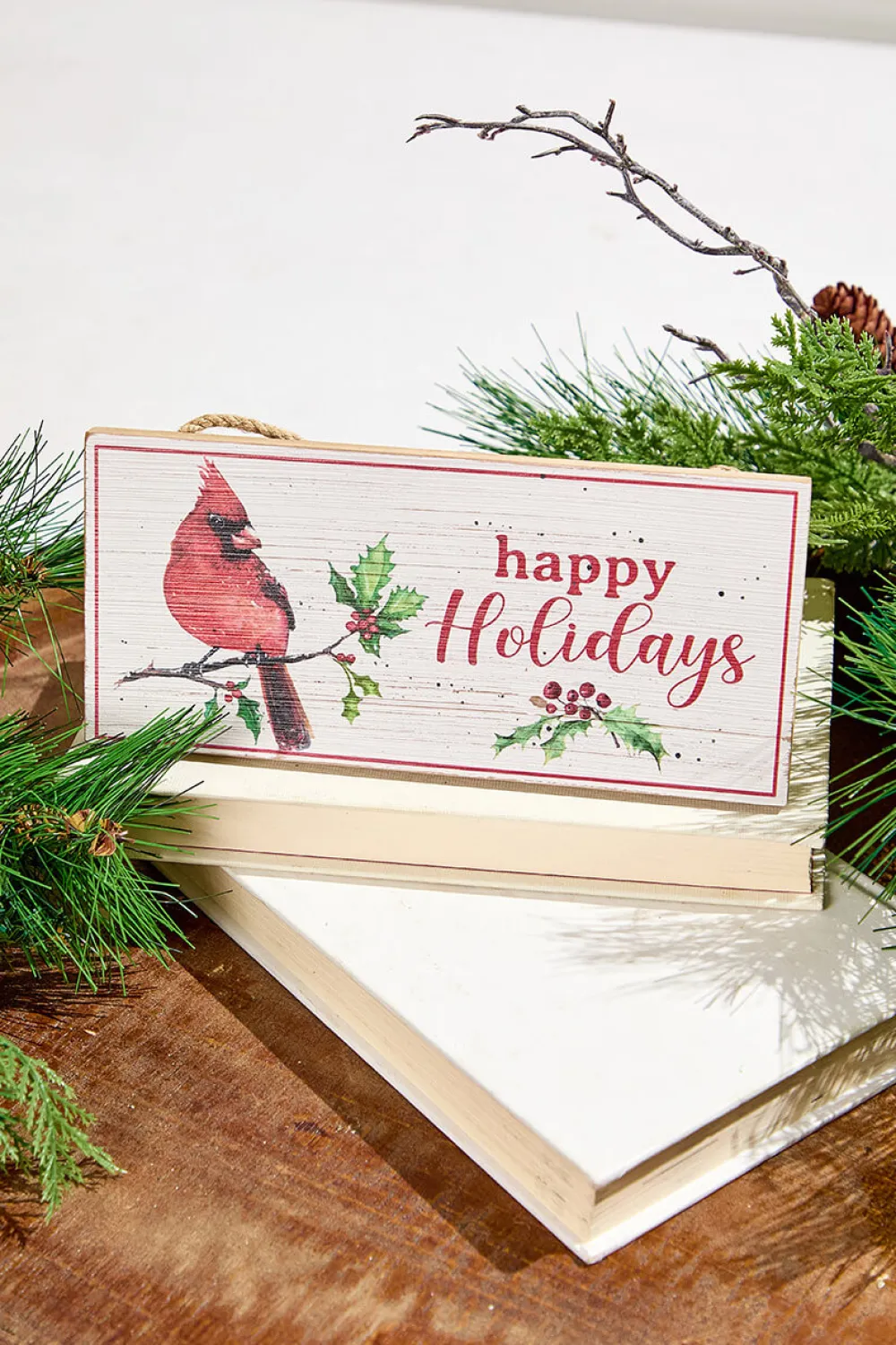 Decorator's Warehouse 3.5" x 8" Wooden Cardinal on Branch Sign Ornament > Christmas Ornaments|Cardinal