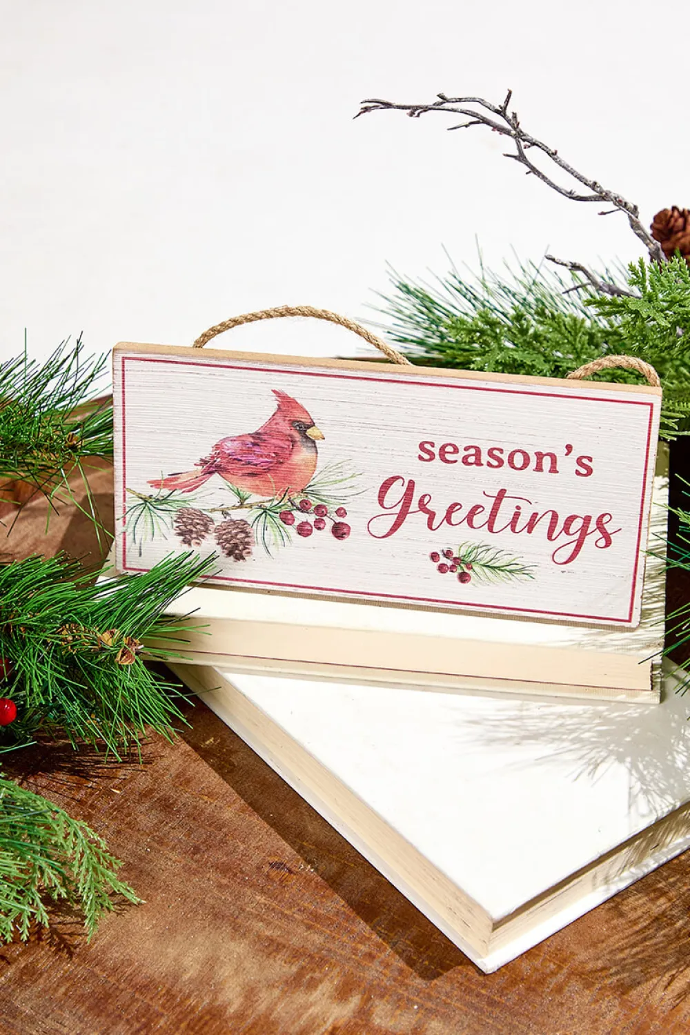 Decorator's Warehouse 3.5" x 8" Wooden Cardinal on Branch Sign Ornament > Christmas Ornaments|Cardinal
