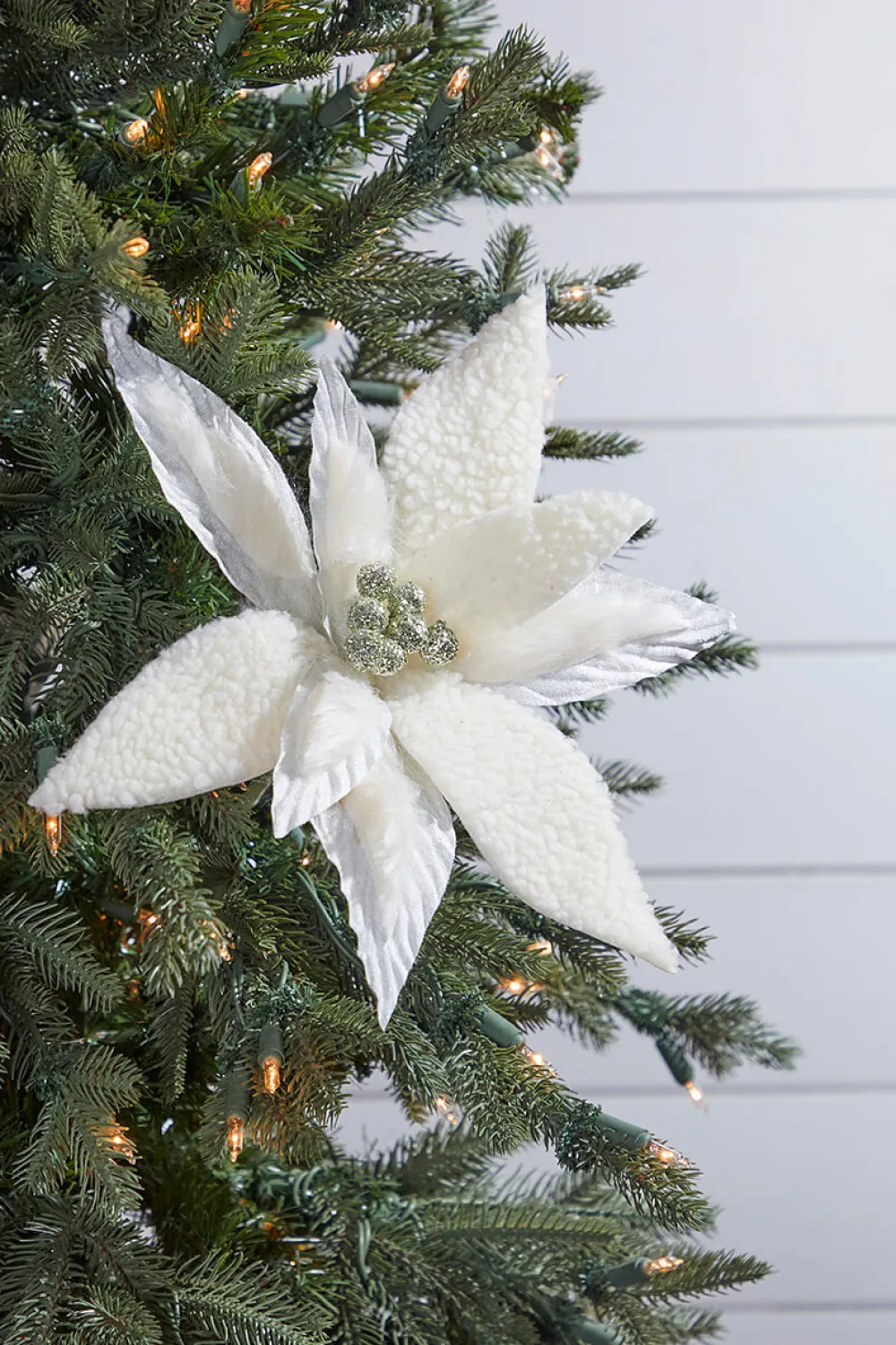 Decorator's Warehouse 24” x 13.5" Woolly/Fur Poinsettia Stem > Sugar & Spice|Christmas Decor