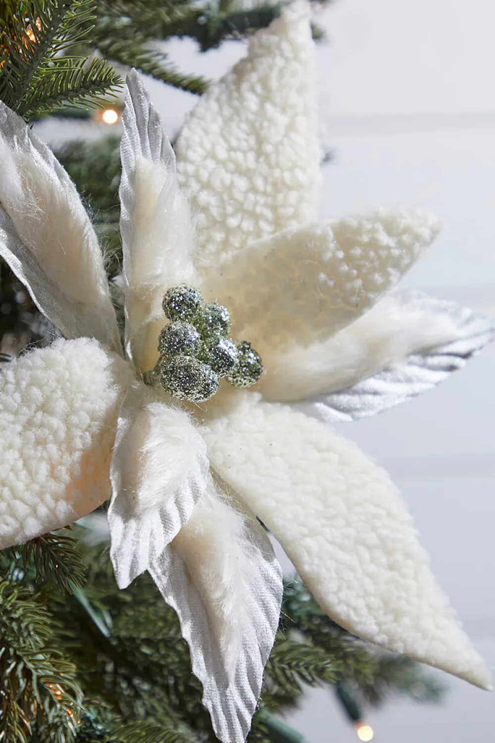 Decorator's Warehouse 24” x 13.5" Woolly/Fur Poinsettia Stem > Sugar & Spice|Christmas Decor
