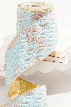 Decorator's Warehouse 4" x 5 Yard Aqua Chadwick Metallic Dupioni Back Ribbon > Santa'S Sweet Shoppe|Christmas Ribbon