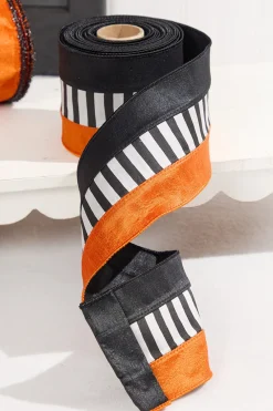 Decorator's Warehouse 4" x 10 Yard Black and White Striped Halloween Ribbon > Halloween|Halloween
