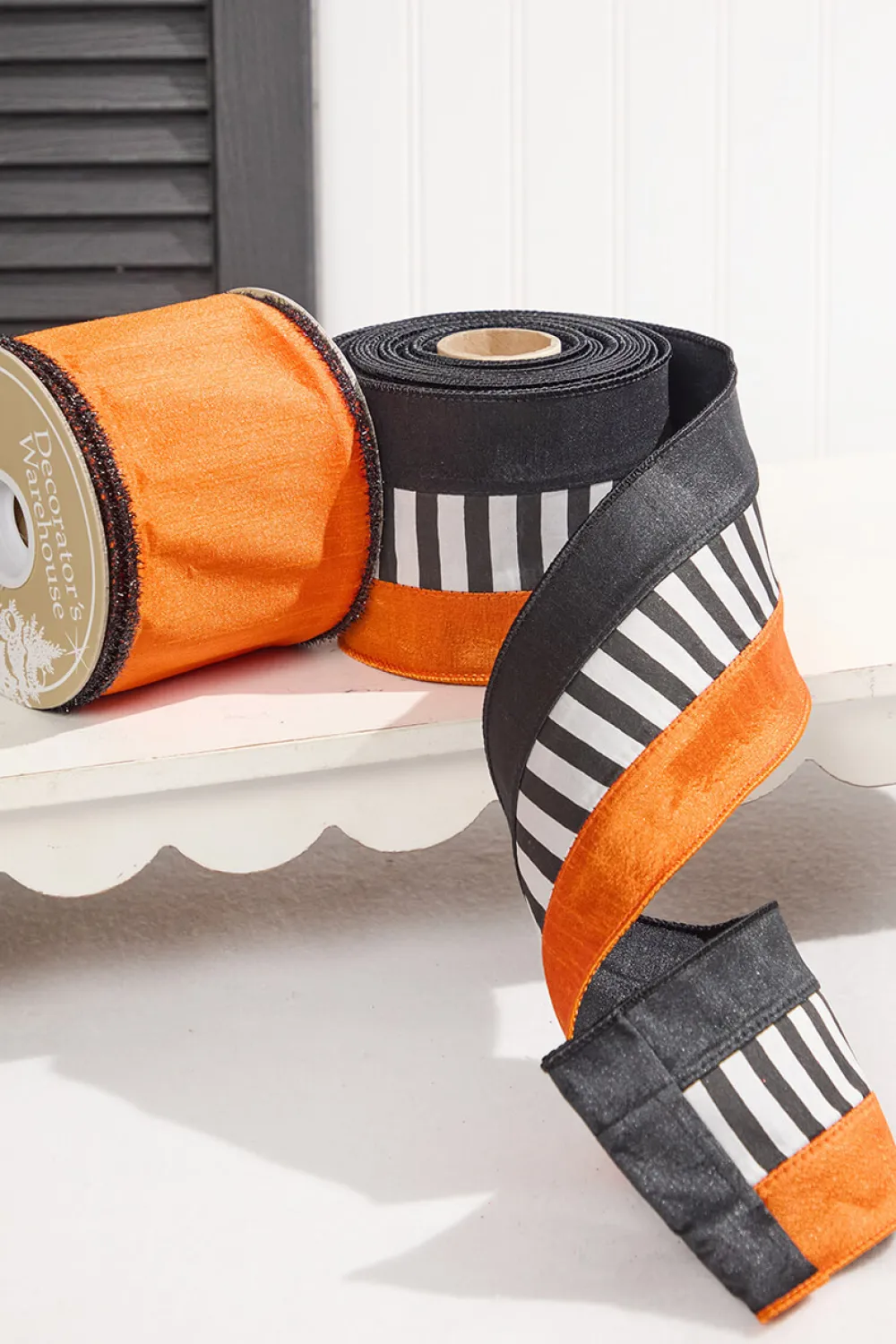 Decorator's Warehouse 4" x 10 Yard Black and White Striped Halloween Ribbon > Halloween|Halloween