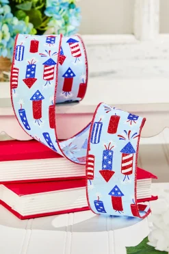 Decorator's Warehouse 2.5" x 10 Yard Blue Firecracker Fourth Of July Ribbon > Patriotic Decor|Patriotic Decor