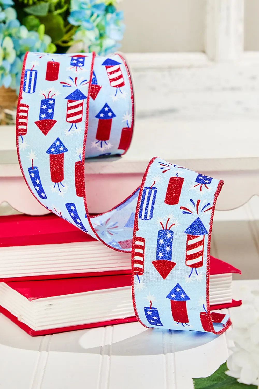 Decorator's Warehouse 2.5" x 10 Yard Blue Firecracker Fourth Of July Ribbon > Patriotic Decor|Patriotic Decor