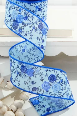 Decorator's Warehouse 2.5” x 10 Yard Blue Spring Floral Ribbon > Easter Decor|Easter Decor