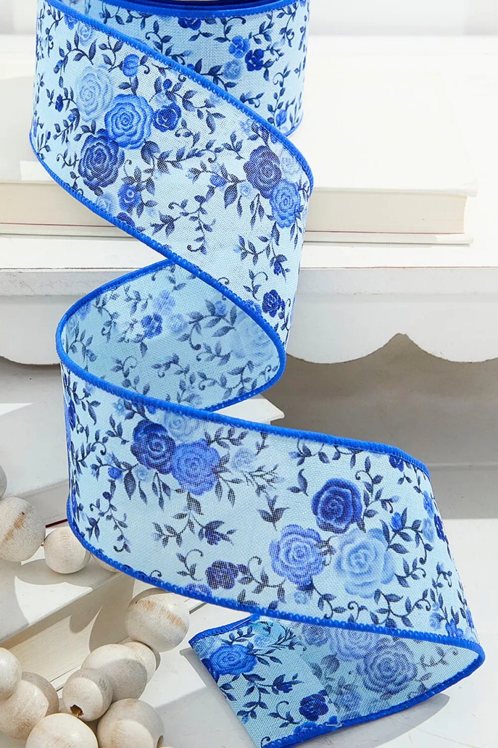 Decorator's Warehouse 2.5” x 10 Yard Blue Spring Floral Ribbon > Easter Decor|Easter Decor
