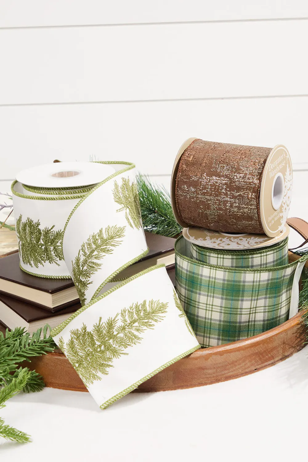 Decorator's Warehouse 4" x 5 Yard Brown Jacquard Dupioni Ribbon > Winter Woodland|Christmas Ribbon