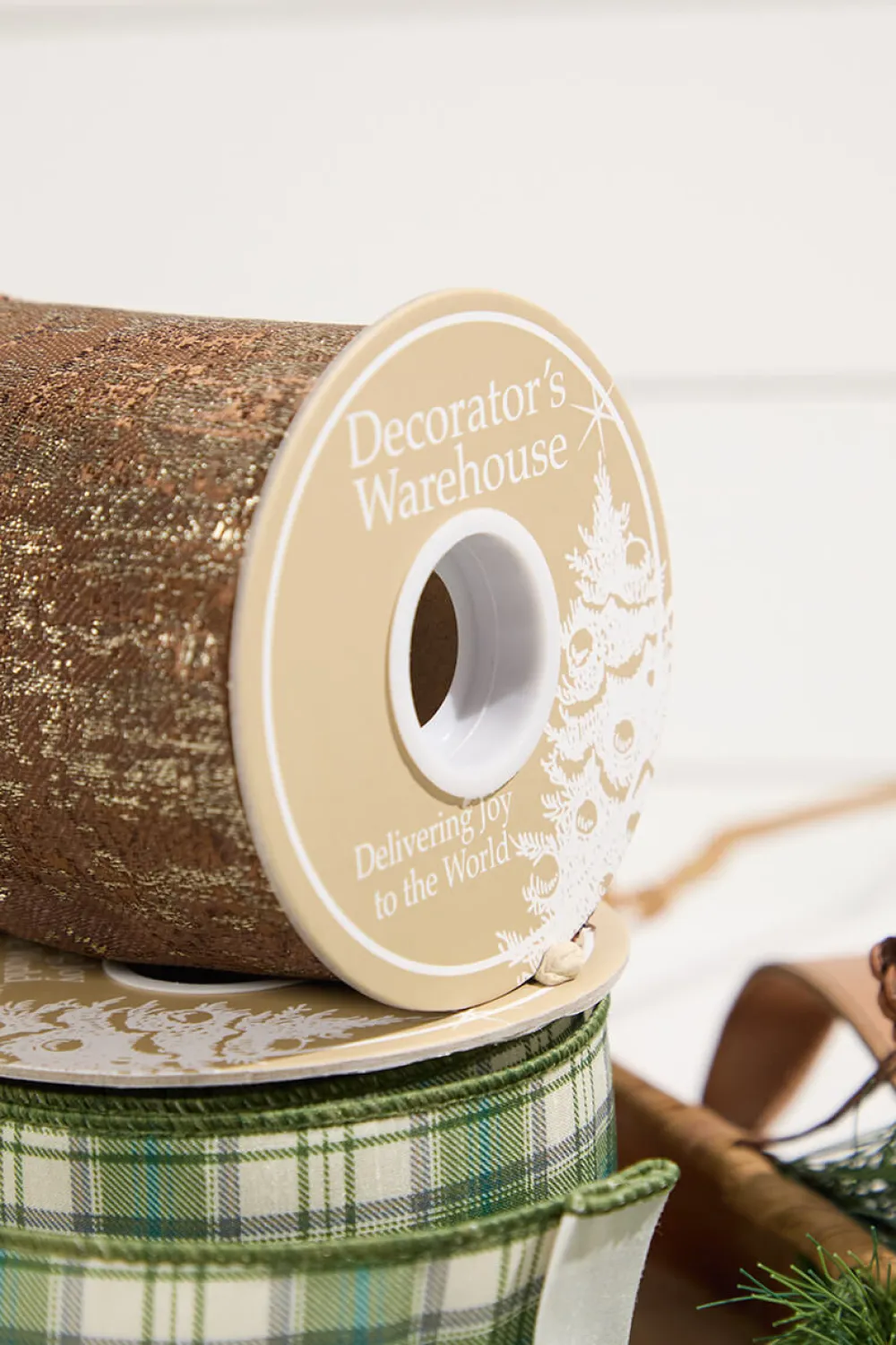 Decorator's Warehouse 4" x 5 Yard Brown Jacquard Dupioni Ribbon > Winter Woodland|Christmas Ribbon