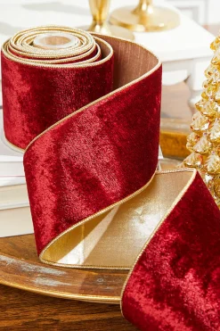 Decorator's Warehouse 4" x 5 Yard Burgundy Sheldon Velvet Wired Ribbon > Jewel Tones|Christmas Decor