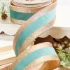 Decorator's Warehouse 2.5" x 10 Yard Celadon and Rose Gold Striped Ribbon > Blue Christmas|Christmas Decor