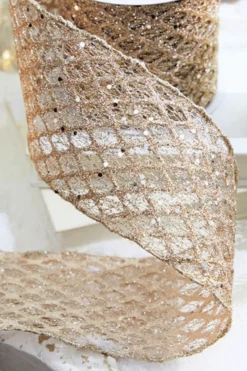 Decorator's Warehouse 4" x 10 Yard Champagne Mesh Wired Ribbon > Christmas Ribbon|Sugar & Spice