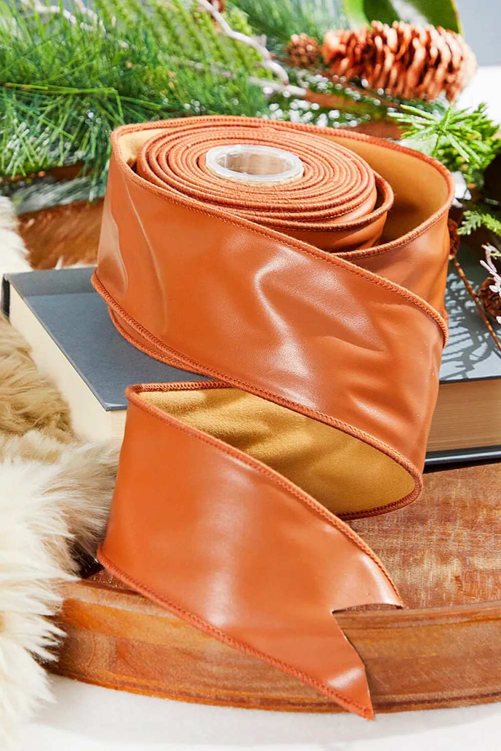 Decorator's Warehouse 2.5" x 10 Yard Cognac Faux Leather Ribbon > Winter Woodland|Christmas Decor