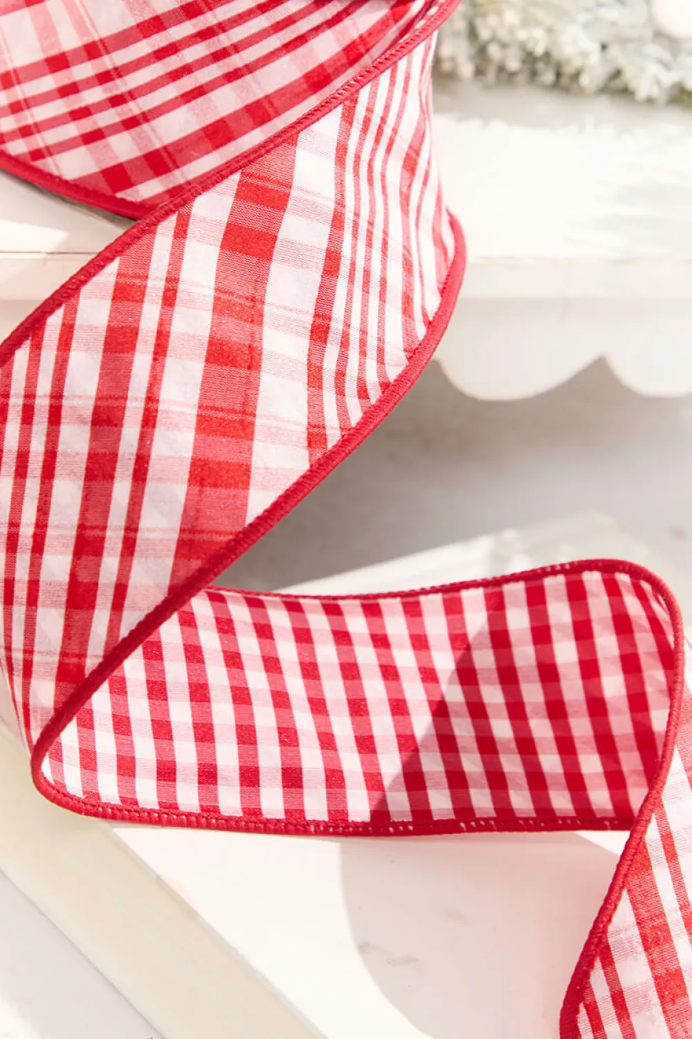 Decorator's Warehouse 2.5" x 10 Yard Double Sided Red & White Gingham Diagonal Plaid Ribbon > Christmas Ribbon|Valentine'S Ribbon