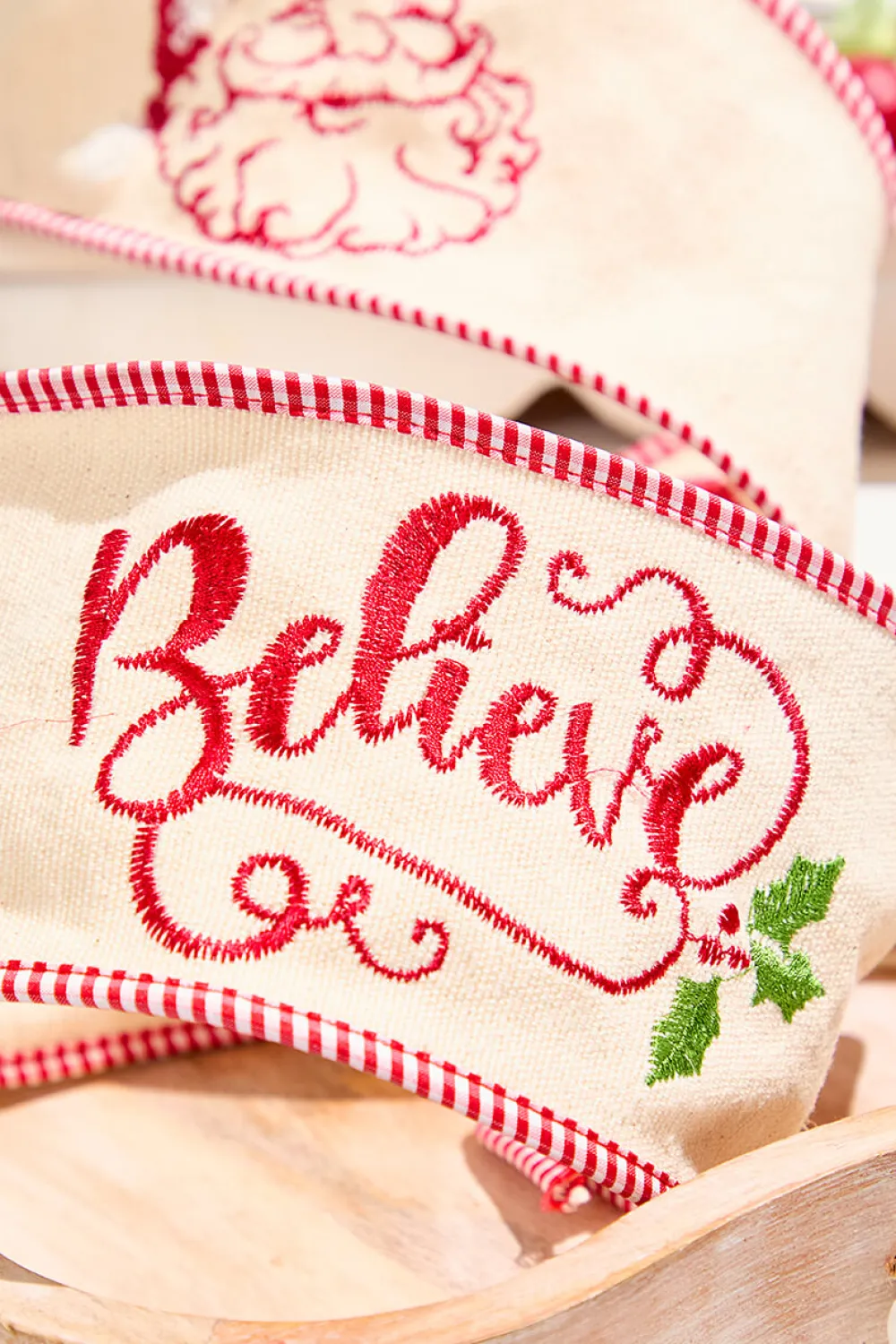 Decorator's Warehouse 4" x 5 Yard Embroidered Santa Face/Believe Ribbon > Christmas Ribbon|Christmas Decor