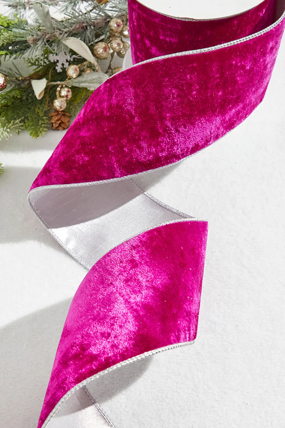 Decorator's Warehouse 4” x 10 Yard Fuchsia Crown Velvet Metallic Back Ribbon > Christmas Ribbon|Valentine'S Ribbon