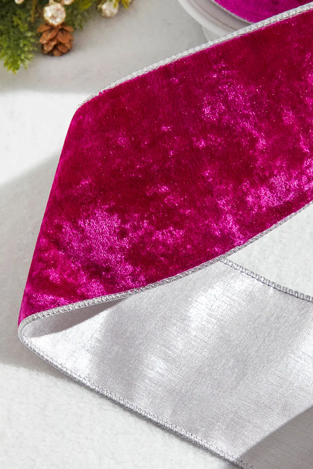 Decorator's Warehouse 4” x 10 Yard Fuchsia Crown Velvet Metallic Back Ribbon > Christmas Ribbon|Valentine'S Ribbon