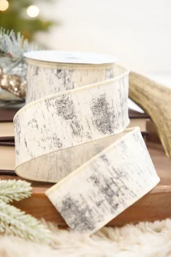 Decorator's Warehouse 2.5" x 10 Yard Glitter Birch Bark On Cotton > Winter Woodland|Christmas Ribbon