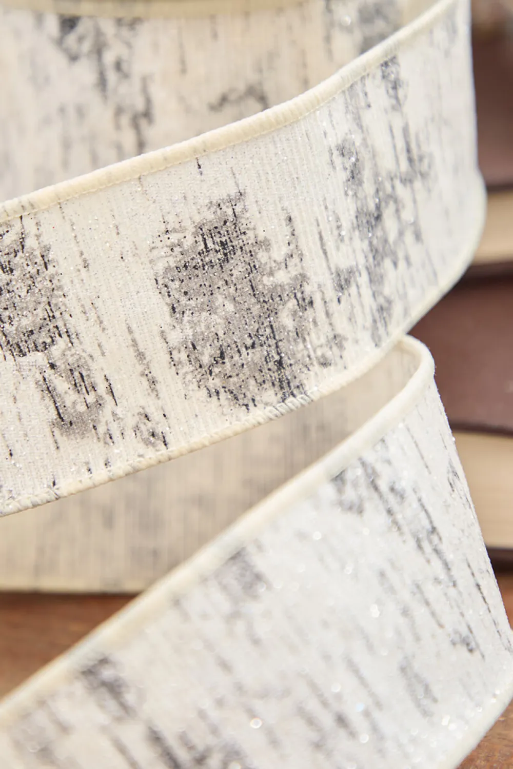 Decorator's Warehouse 2.5" x 10 Yard Glitter Birch Bark On Cotton > Winter Woodland|Christmas Ribbon