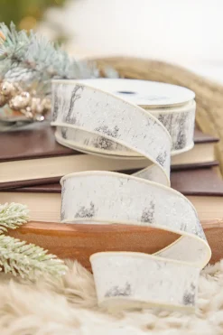 Decorator's Warehouse 1.5" x 10 Yard Glitter Birch Bark On Cotton Ribbon > Winter Woodland|Christmas Ribbon