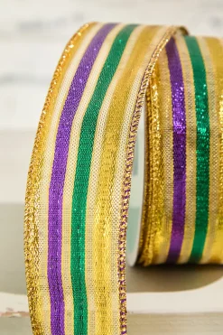 Decorator's Warehouse 1.5" x 10 Yard Gold Green Purple Striped Ribbon > Mardis Gras|Mardi Gras