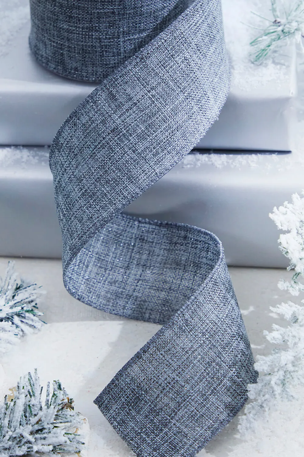 Decorator's Warehouse 2.5" x 10 Yard Gray Linen Wired Ribbon > Christmas Ribbon|Christmas Sale