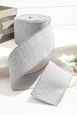 Decorator's Warehouse 4” x 10 Yard Gray Woven Dot Knitted Ribbon > Christmas Ribbon|Christmas Sale