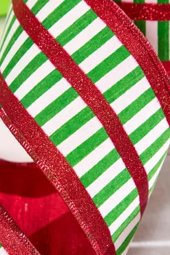 Decorator's Warehouse 4" x 10 Yard Green and White Striped Ribbon > Kristin'S Picks|Storyville