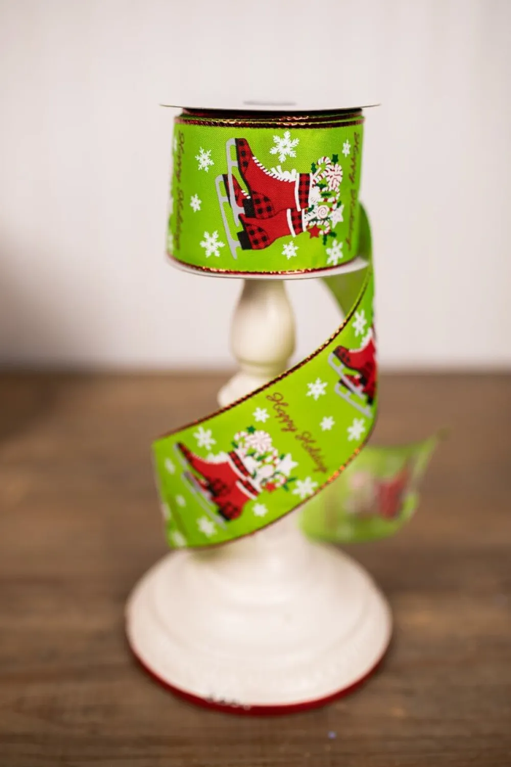 Decorator's Warehouse 2.5” x 10 Yard Green Happy Holidays Christmas Ribbon > Christmas Ribbon|Christmas Decor