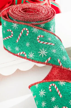 Decorator's Warehouse 4" x 10 Yard Green/Red Candy Cane Jacquard Ribbon > Christmas Decor|Christmas Ribbon