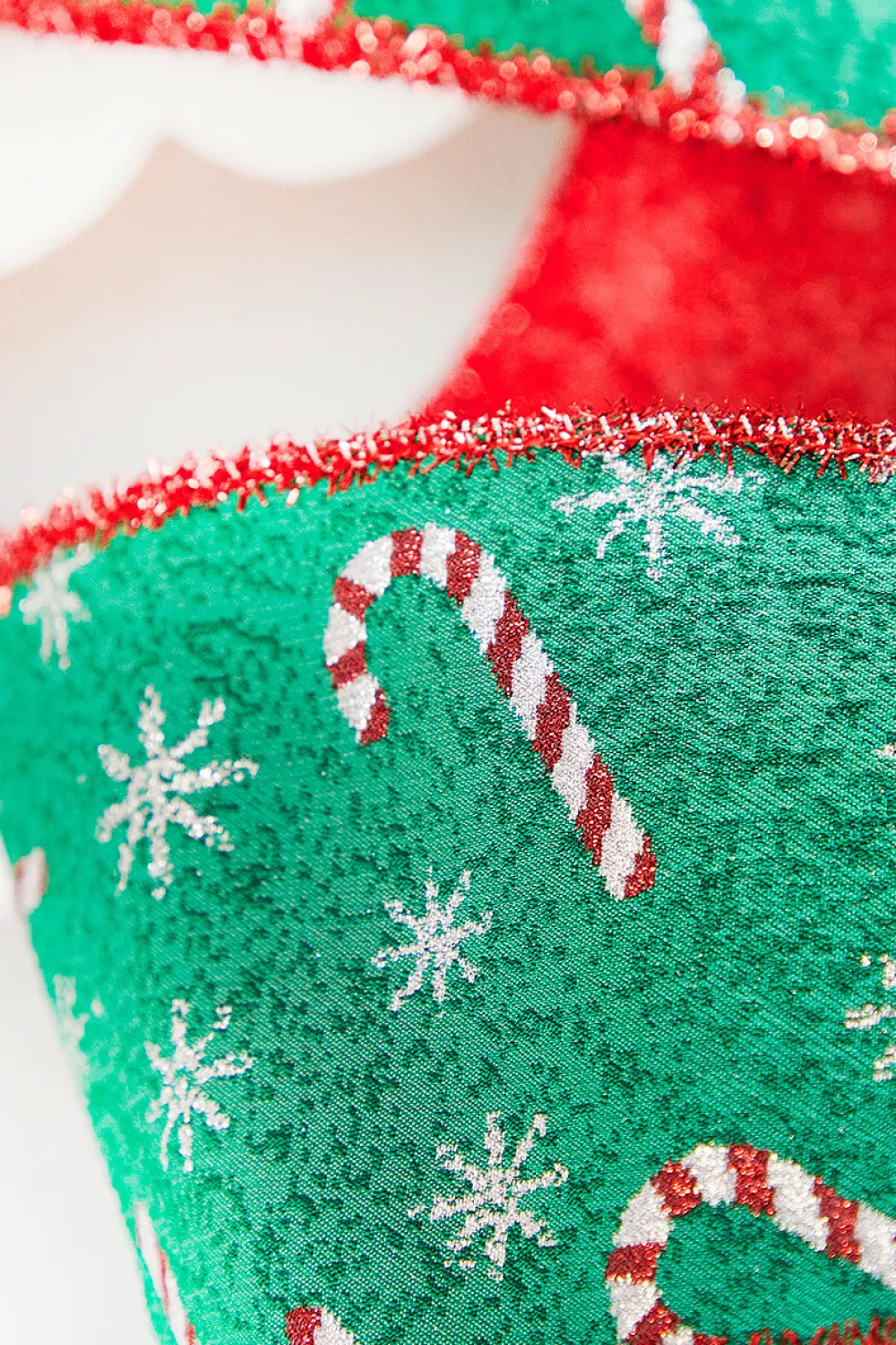 Decorator's Warehouse 4" x 10 Yard Green/Red Candy Cane Jacquard Ribbon > Christmas Decor|Christmas Ribbon