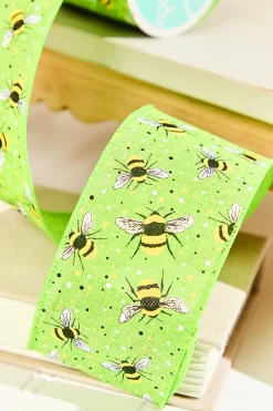 Decorator's Warehouse 2.5" x 10 Yard Green Ribbon with Bees And Speckles > Christmas Decor|Spring Decor