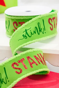 Decorator's Warehouse 2.5" x 10 Yard Green Stink! Stank! Stunk! Velvet Storyville Ribbon > Christmas Ribbon|Storyville