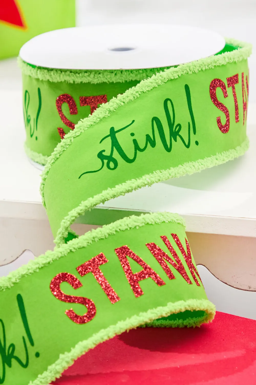 Decorator's Warehouse 2.5" x 10 Yard Green Stink! Stank! Stunk! Velvet Storyville Ribbon > Christmas Ribbon|Storyville