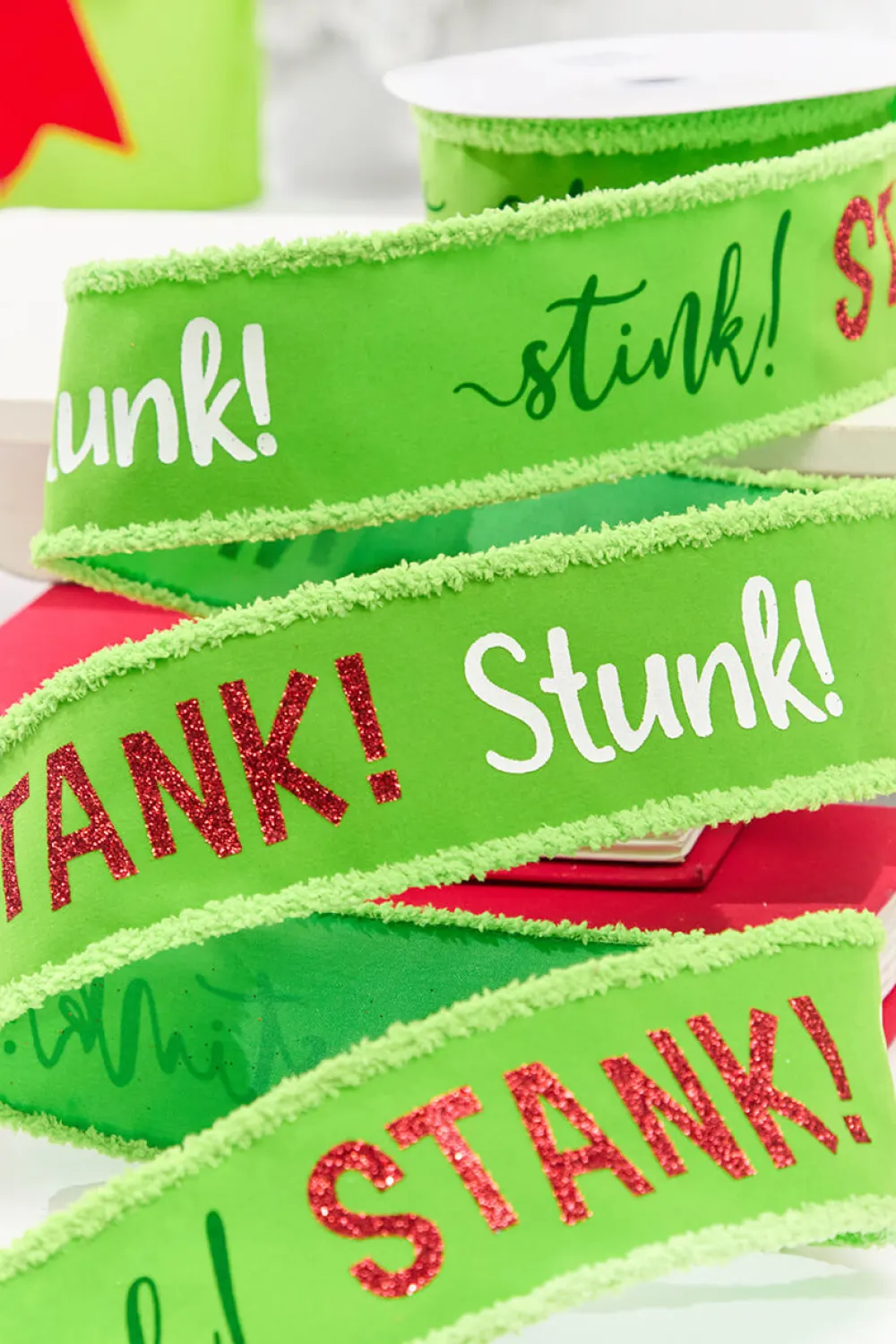 Decorator's Warehouse 2.5" x 10 Yard Green Stink! Stank! Stunk! Velvet Storyville Ribbon > Christmas Ribbon|Storyville