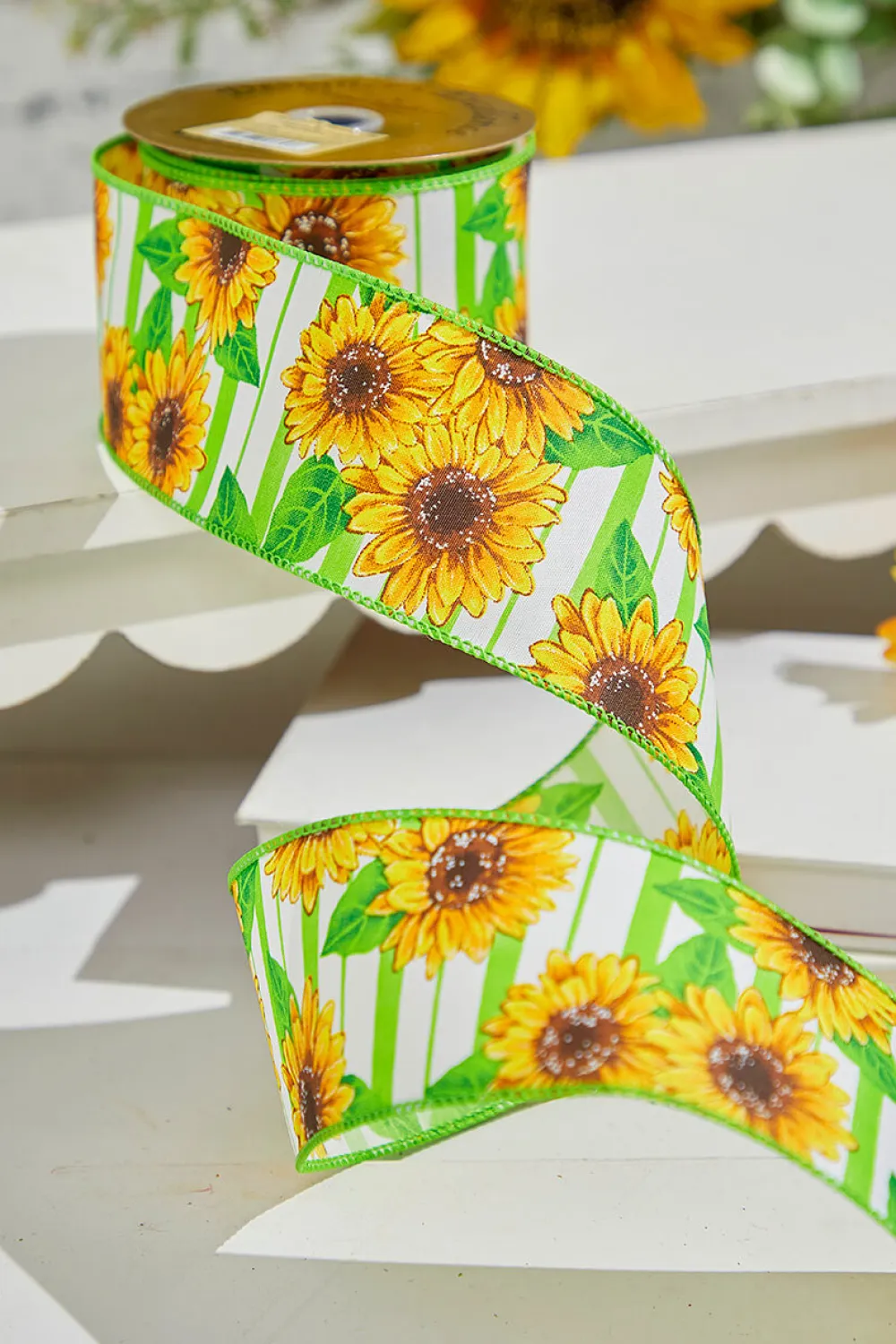 Decorator's Warehouse 2.5" x 10 Yard Green Sunflower Ribbon > Christmas Decor|Spring Decor