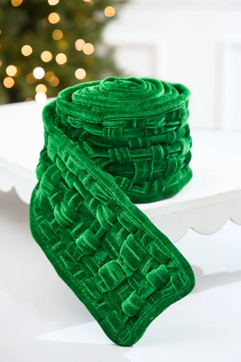 Decorator's Warehouse 5" x 3 Yard Green Velvet Braided Ribbon > Christmas Ribbon|Christmas Decor