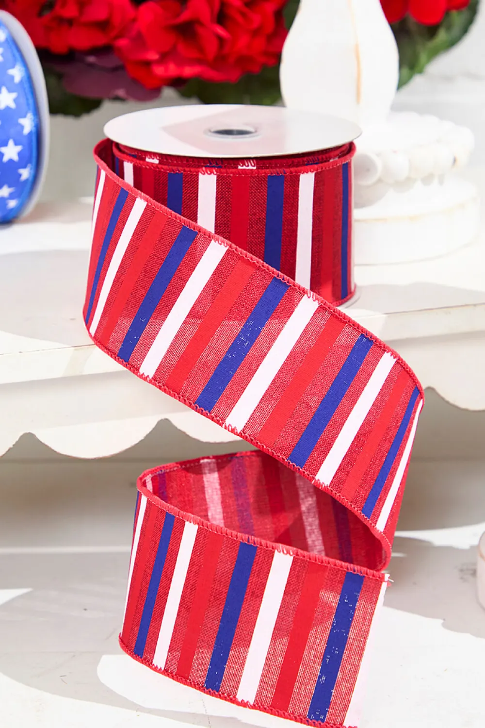 Decorator's Warehouse 2.5" x 10 Yard Horizontal Stripe Red, White & Blue Ribbon > Patriotic Decor|Patriotic Decor