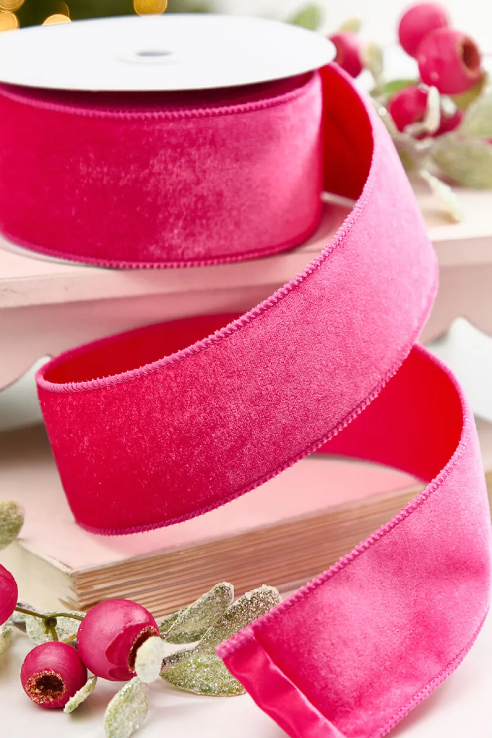 Decorator's Warehouse 2.5" x 10 Yard Hot Pink Velvet with Satin Backing Ribbon > Merry & Bright|2026 New Additions