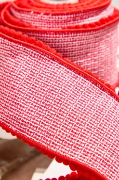 Decorator's Warehouse 4” x 5 Yard Houndstooth Pom Pom Trim Ribbon > Christmas Ribbon|Christmas Decor