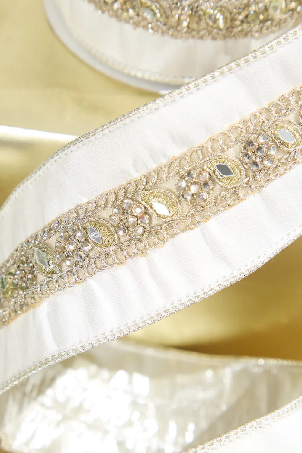 Decorator's Warehouse 2.5" x 5 Yard Jewel Trim Dupion Metallic Back Ribbon > Christmas Ribbon|Christmas Decor