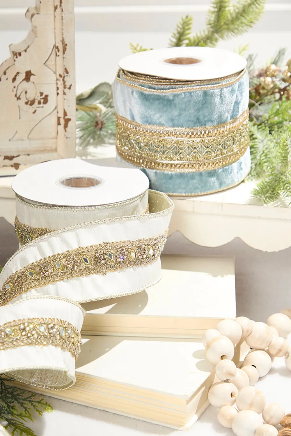 Decorator's Warehouse 2.5" x 5 Yard Jewel Trim Dupion Metallic Back Ribbon > Christmas Ribbon|Christmas Decor